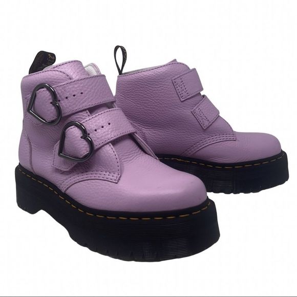 Dr. Martens Light Pink Devon Heart Leather Platform Boots - Picture 9 of 14